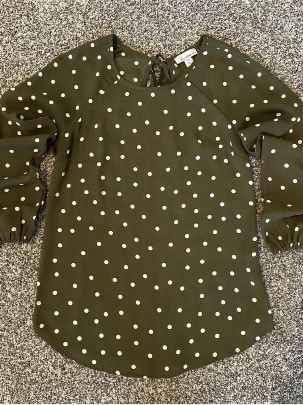 Allison Joy Evereve Polka Dot Blouse XS Green Long Sleeve Womens Casual Top
